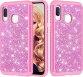 Glitter poeder contrast huid schokbestendig siliconen + pc beschermhoes voor Galaxy A20e / A10e (roze)