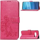 Lucky Clover Pressed Flowers Pattern Leather Case voor Galaxy S10, met houder & kaartsleuven & portemonnee & draagriem (Rose Red)