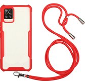 Samsung Galaxy A72 Hoesje - Mobigear - Lanyard Serie - TPU Hoesje met koord - Transparant / Rood - Hoesje Geschikt Voor Samsung Galaxy A72