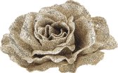 4x stuks decoratie bloemen roos champagne glitter op clip 10 cm - Decoratiebloemen/kerstboomversiering