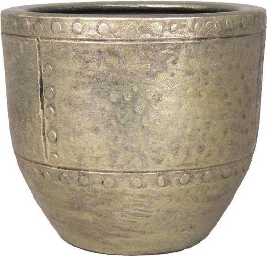Luxe plantenpot/bloempot goud van 30 x 30 cm op een gouden metalen standaard met een