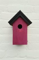 Houten vogelhuisje/nestkastje 22 cm - in het zwart/roze maken - Dhz schilderen pakket - 2x tubes verf en kwasten