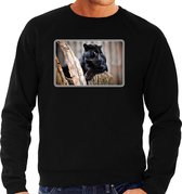 Dieren sweater met panters foto - zwart - voor heren - natuur / Zwarte panter cadeau trui - kleding / sweat shirt 2XL