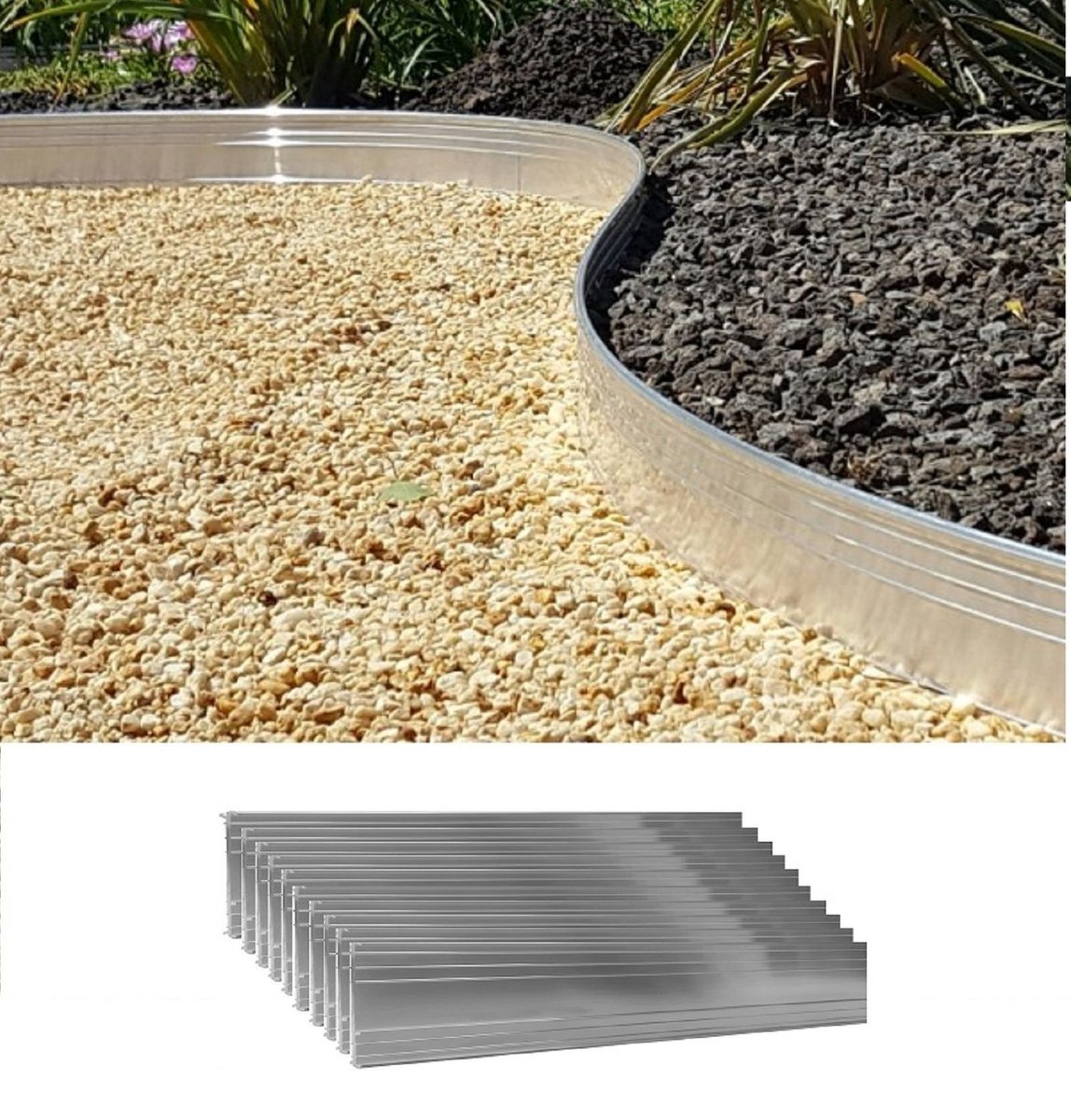 Set van 10 Ultra sterke aluminium Borderranden 14cm x 1m (10m lang) | Gazonrand | Kantopsluiting, kleur: zonder kleur