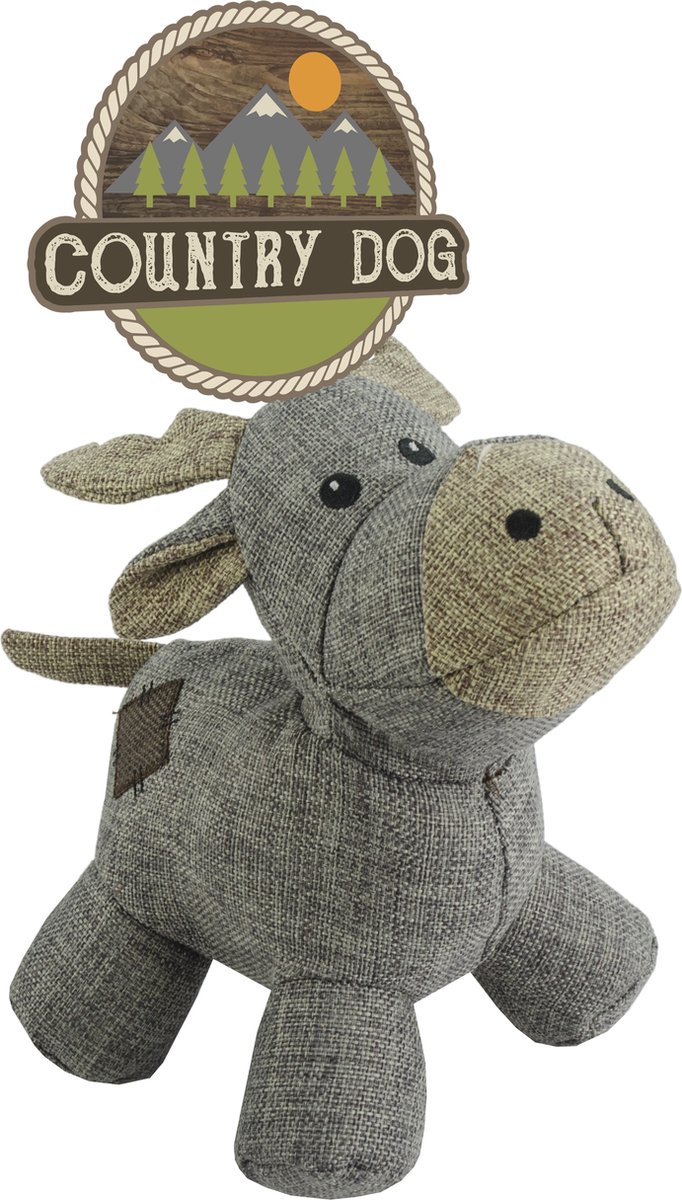 Country Dog Moose - Honden speelgoed - Honden speeltje met piepgeluid - Honden knuffel gemaakt van duurzame materialen - Dubbel gestikt - Extra lagen - Voor trek spelletjes of apporteren - Grijs - 21x21cm