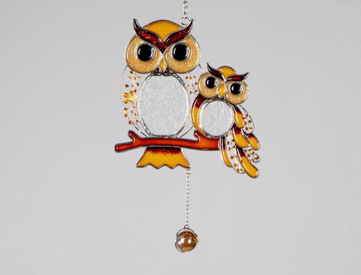 Raamhanger Tiffany Stijl - uil - uilen familie raamdecoratie - 14x45 cm