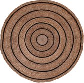 Rond Gevlochten Jute Kleed Ø90cm - Zwarte Cirkels