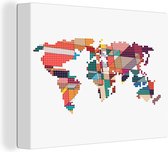 Canvas Wereldkaart - 120x90 - Wanddecoratie Moderne wereldkaart geometrische vormen
