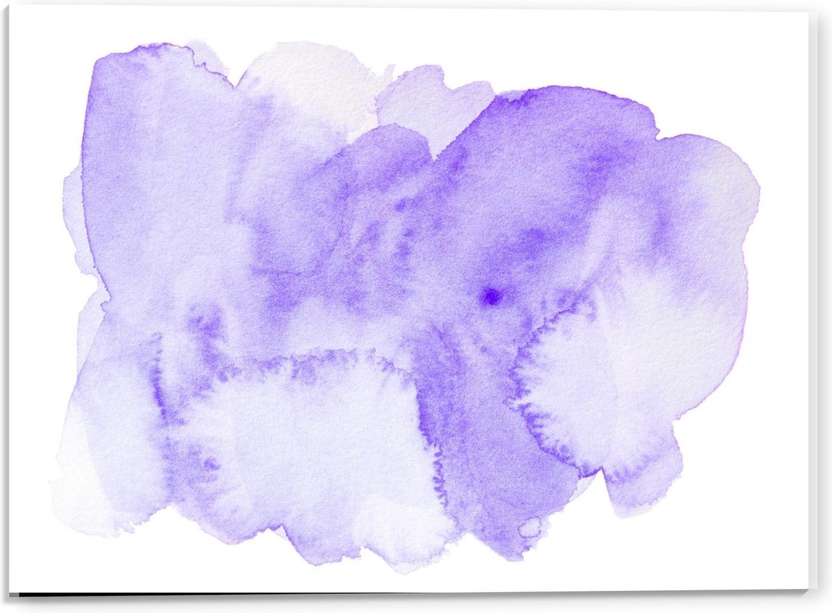 Acrylglas - Paarse Waterverf Vlek - 40x30cm Foto op Acrylglas (Met Ophangsysteem)