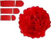 Pompon van papier, rood, d: 20+24+30 cm,  16 gr, 3stuks