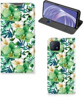 GSM Hoesje OPPO A73 5G Bookcase Cover Orchidee Groen