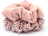 Haarelastiekjes - Set 2 Stuks - Effen en Gestreept - Roze