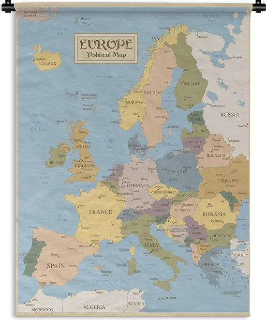 Wandkleed Kleurrijke kaart Europa - Vector illustration of old Europe map Wandkleed katoen 60x80 cm - Wandtapijt met foto