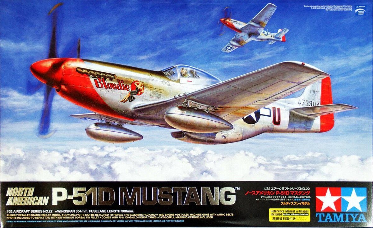 1:32 Tamiya 60322 North American P-51D Mustang Plastic Modelbouwpakket - Tamiya