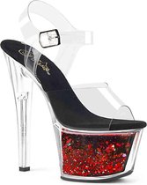 Pleaser - SKY-308WHG Sandaal met enkelband, Paaldans schoenen - Paaldans schoenen - 37 Shoes - Zwart/Rood