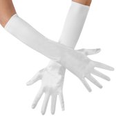 dressforfun - Lange satijnen handschoenen wit - verkleedkleding kostuum halloween verkleden feestkleding carnavalskleding carnaval feestkledij partykleding - 303651
