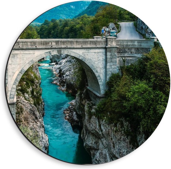 Dibond Wandcirkel - Napoleons Bridge - Slovenië - 40x40cm Foto op Aluminium Wandcirkel (met ophangsysteem)