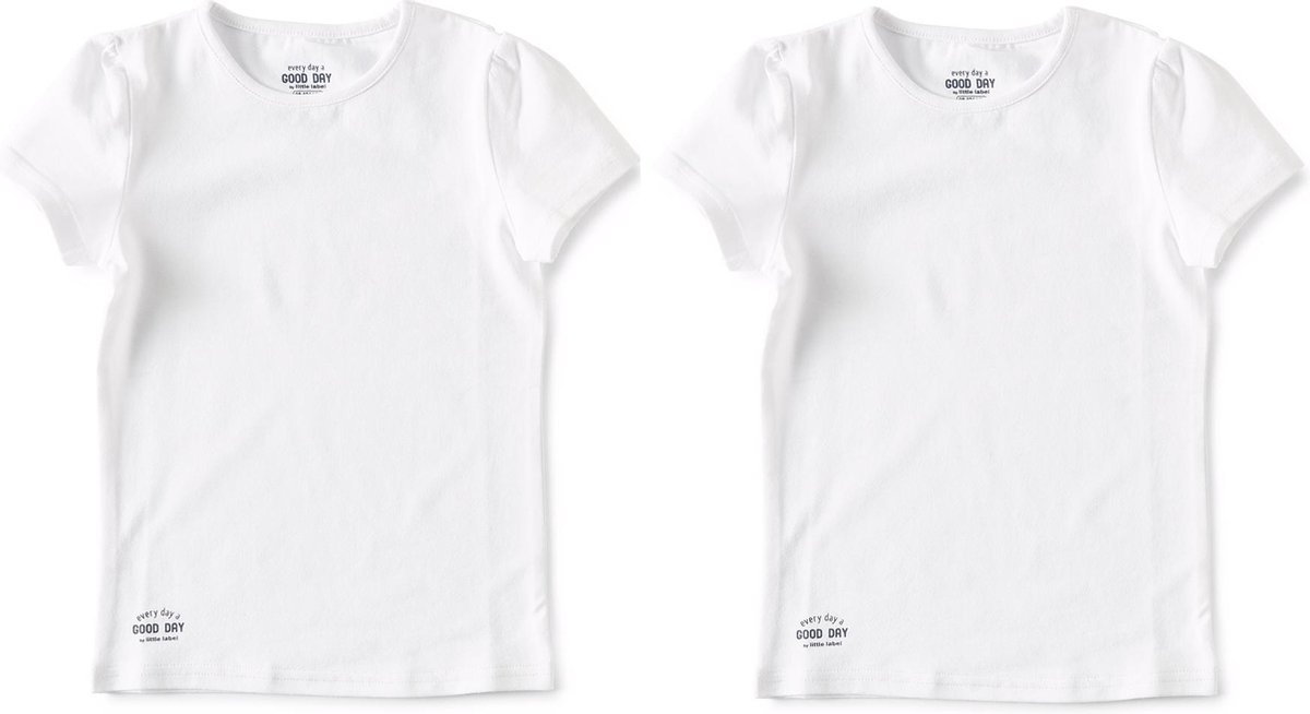 Little Label Ondergoed Meisjes - Meisjes T shirt Maat 110-116 - Wit - Zachte BIO Katoen - 2 Stuks - Basic t shirt meisjes - Ondershirt