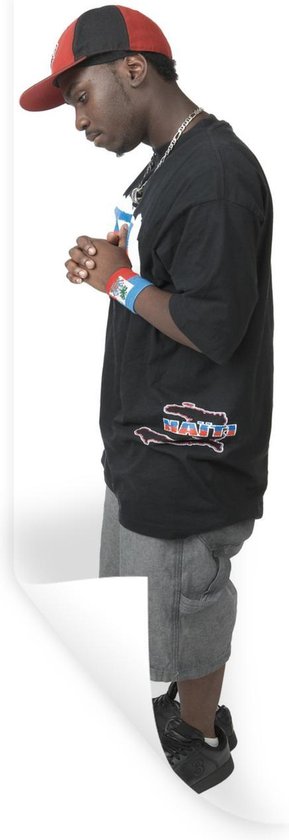 Sticker Muursticker Hip hop - Jeune homme en tenue hip-hop - 30x90 cm -  feuille... | bol