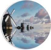 Forex Wandcirkel - Rijnen Hollandse Molens in het Water - 20x20cm Foto op Wandcirkel (met ophangsysteem)