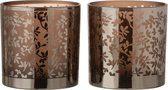 J-Line Theelichthouder Blaadjes Glas Bruin/Zilver Large Assortiment Van 2