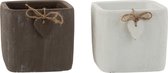 J-Line Bloempot Hart Cement Grijs/Wit Assortiment Van 2 Large