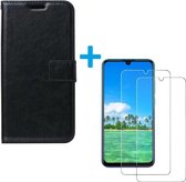 Bookcase Geschikt voor: Huawei Y5p - Zwart - portemonnee hoesje met 2 stuks Glas Screen protector