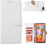 Bookcase Geschikt voor: Samsung Galaxy M11 - Wit - portemonnee hoesje