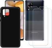 Soft Back Cover Hoesje Geschikt voor: Samsung Galaxy A42 5G - Soft TPU Siliconen Case & 2X Tempered Glas Combi - Zwart