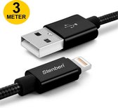 Stenberi USB-iPhone Lightning Oplader Kabel - Smartphone - Tablet - Laptop - USB Lightning naar USB A Kabel 2.1 - Fast Charge Oplaadkabel - Data kabel - Zwart - 3 Meter Sterk Nylon