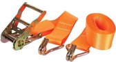 Toolland Spanband, tweedelig, met ratel en J-haken, voor het vastzetten van middelzware ladingen, max. 1000 kg, polyester, oranje, 4.5 m x 50 mm, 1 stuk