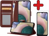 Samsung A12 Hoesje Book Case Met Screenprotector - Samsung Galaxy A12 Hoesje Wallet Case Portemonnee Hoes Cover - Bruin