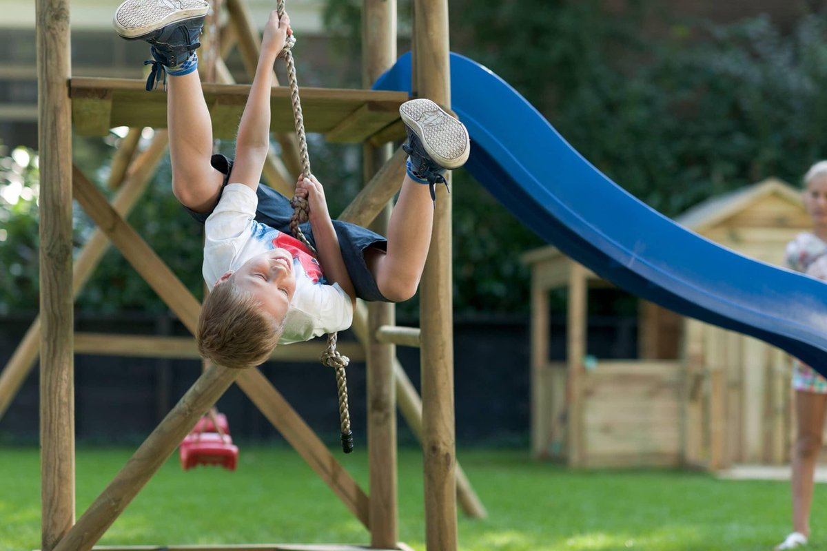 Houten Speeltoestel Niels (SwingKing) | Speeltoren met Glijbaan en Dubbele Schommel voor Buiten in de Tuin | FSC Hout - Glijbaan Violet — afbeelding 10