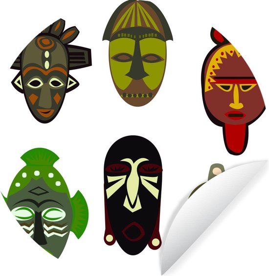 Behangcirkel - Kleurrijke illustraties van Afrikaanse maskers - ⌀ 120 cm -  Muurcirkel... | bol
