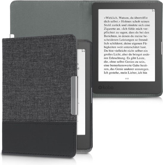 kwmobile hoes geschikt voor Kobo Aura Edition 1 - Canvas beschermhoes in antraciet / zwart - Voor e-reader -