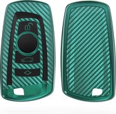 kwmobile autosleutelhoes voor BMW 3-knops draadloze autosleutel (alleen Keyless Go) - TPU beschermhoes - sleutelcover - Carbon design - groen