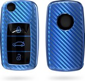 kwmobile autosleutelhoes voor VW Skoda Seat 3-knops autosleutel - TPU beschermhoes - sleutelcover - Carbon design - blauw