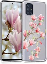 kwmobile telefoonhoesje voor Samsung Galaxy A71 - Hoesje voor smartphone in poederroze / wit / transparant - Magnolia design