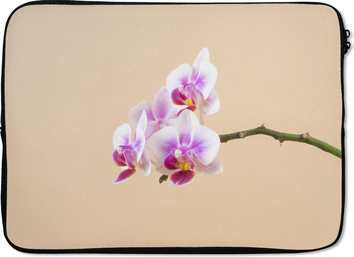 Laptophoes 14 inch 36x26 cm - Orchidee - Macbook & Laptop sleeve Witte en roze orchidee - Laptop hoes met foto
