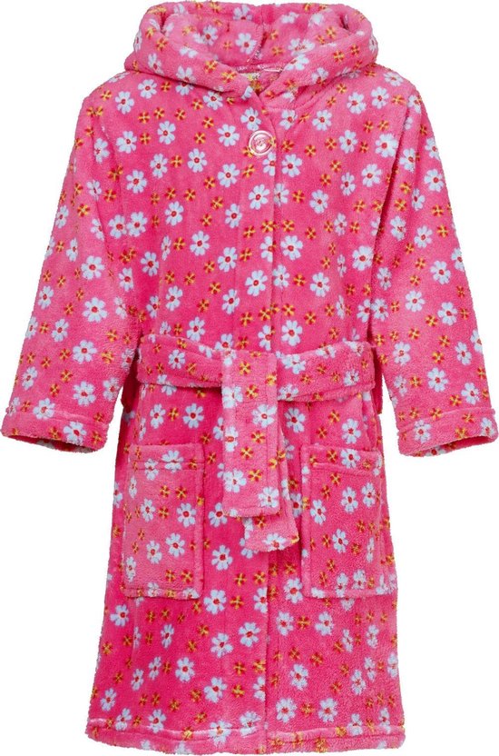 Playshoes - Fleece badjas met capuchon - Bloemen roze - maat 86-92cm