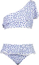 Snapper Rock - One-Shoulder Bikini voor meisjes - Cheetah Spot - Wit/Blauw - maat 170-176cm