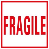 Fragile sticker met tekst 100 x 100 mm, oranje/wit