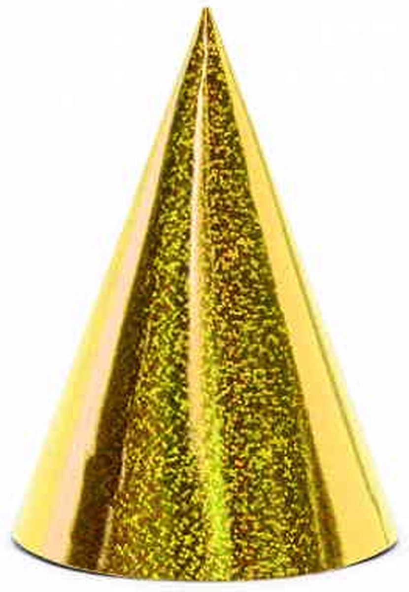 Holografische Feesthoedjes Goud - 6 Stuks
