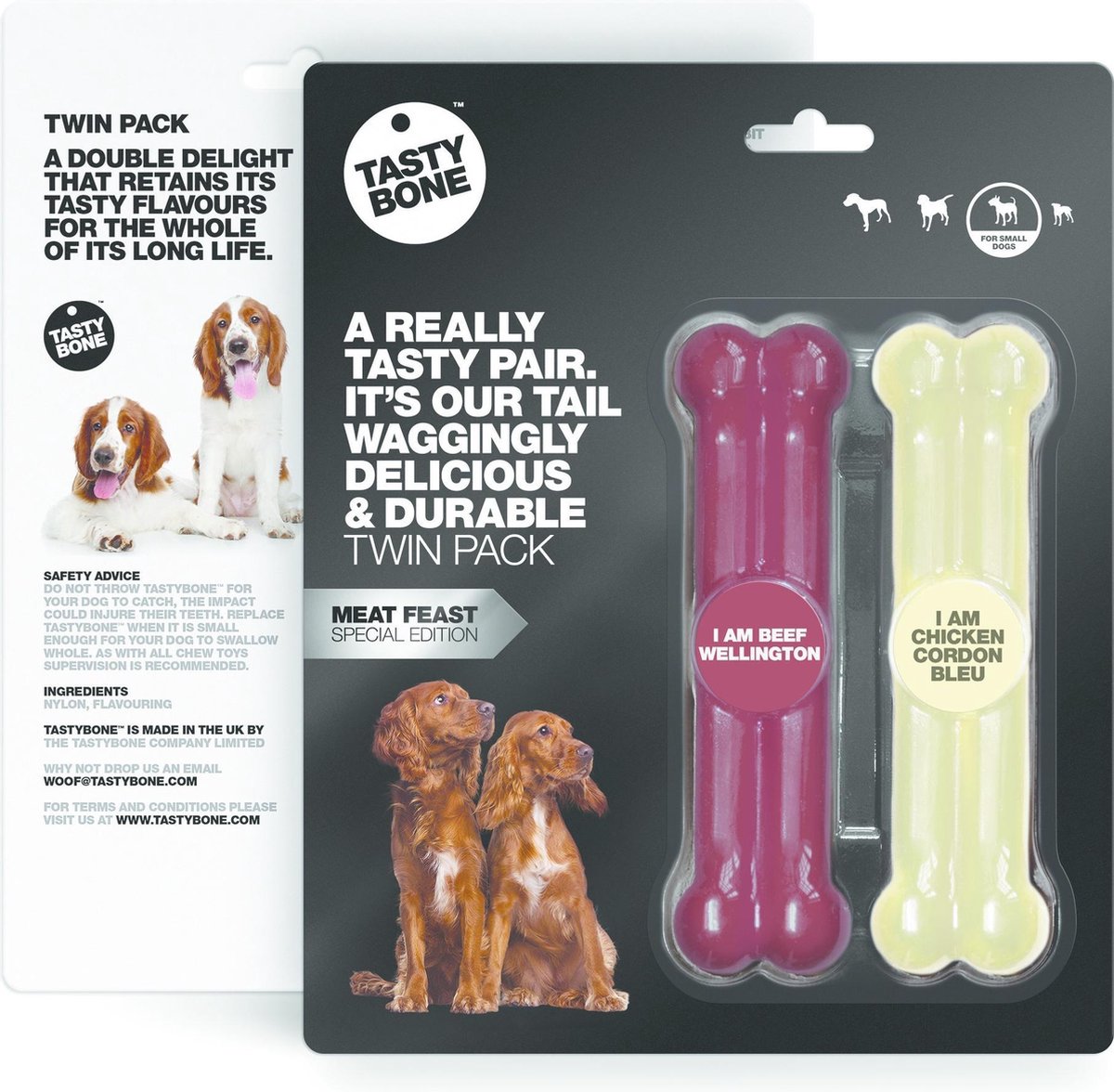 TastyBone - Small - Twinpack Meat - Beef Wellington & Chicken Cordon Bleu - Hond - Kauwspeelgoed - Vegan - Kluif - Nylabone