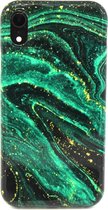 Marmerprint telefoonhoesje geschikt voor Apple iPhone Xr Hoesje Marmer Groen x Zwart