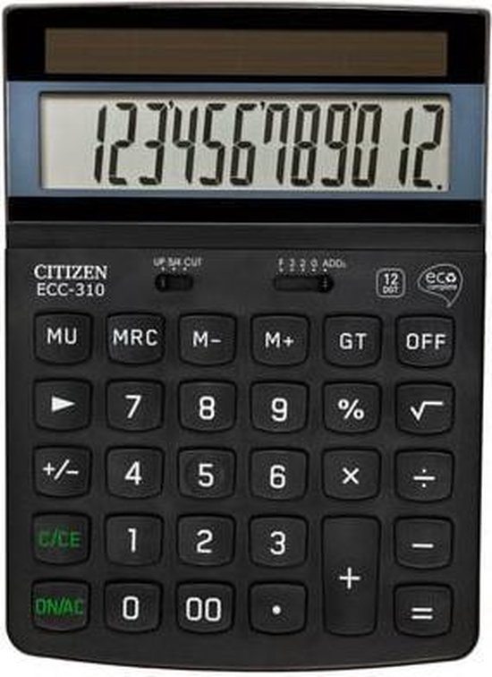 Citizen  ECC310 | Bureau Rekenmachine | RECYCLED materiaal  | 12 Cijfers | Zonne-energie