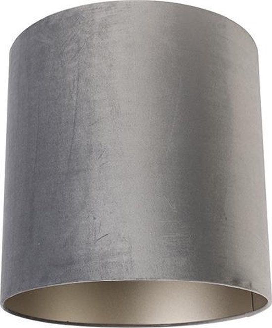 QAZQA taupe-cilinder-velours - Klassieke Lampenkap - Ø 40 cm - Grijs -