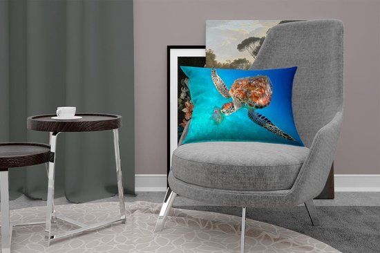 Sierkussen' intérieur Tortue - Tortue verte avec méduse - 50x30 cm - Coussin intérieur rectangulaire en coton
