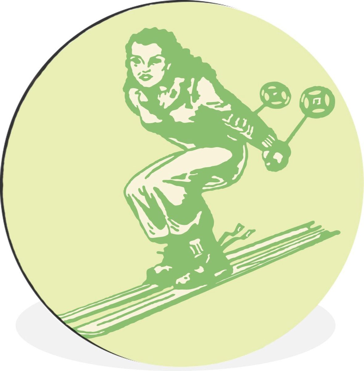 Wandcirkel Skiën illustratie aluminium -skiër maakt snelheid met zijn stokken inillustratie - ⌀ 120 cm XXL /