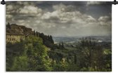 Wandkleed San Gimignano - Wolken over de Toscaanse heuvels in de Italiaanse ommuurde stad San Gimignano Wandkleed katoen 90x60 cm - Wandtapijt met foto